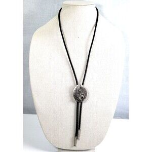 Vintage 1987 Siskiyou Buckle Co Pewter 3D Eagle Leather Bolo Tie Eagle Motif